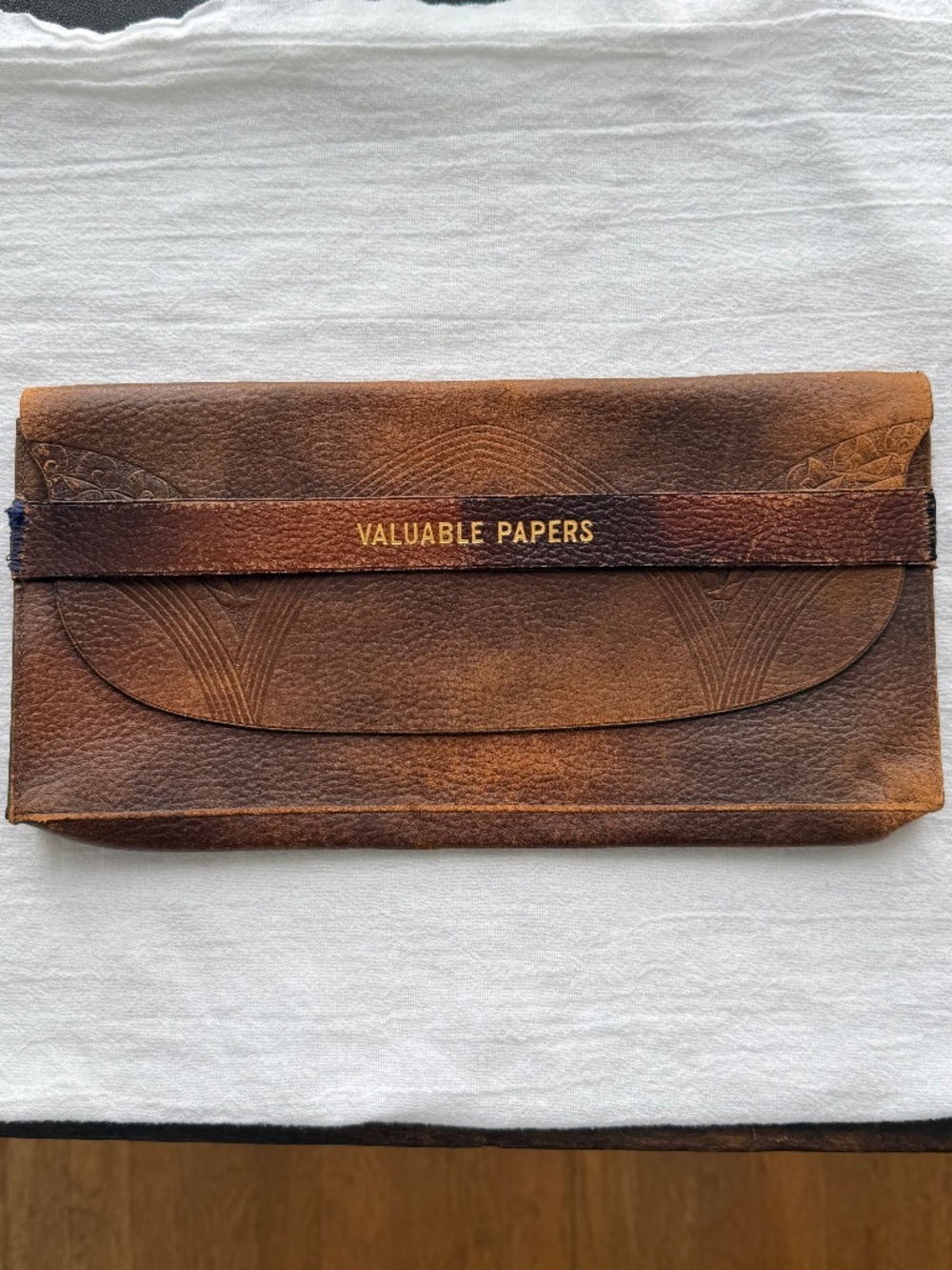 Antique Embossed Leather Document Folio - Envelope Style